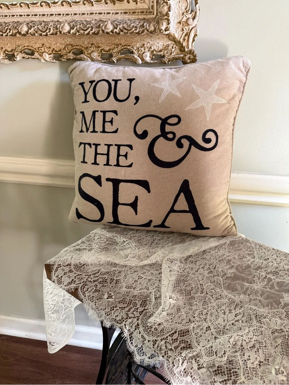 You, Me & The Sea Beige Decorative Pillow